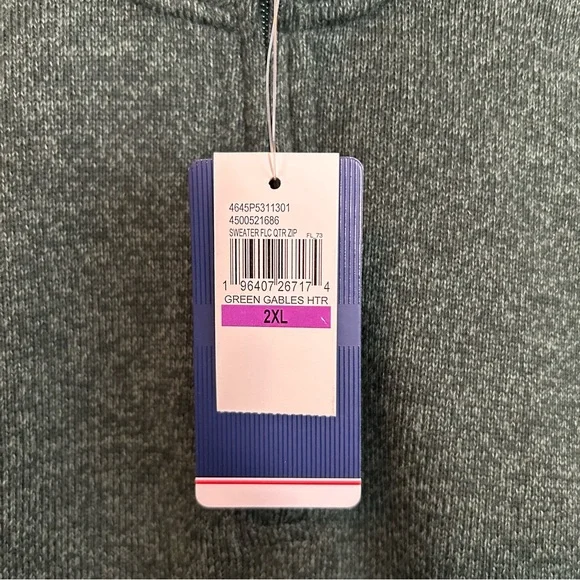 IZOD Quarter Zip Fleece Sweater In Green Gables Heather - Picture 3 of 6